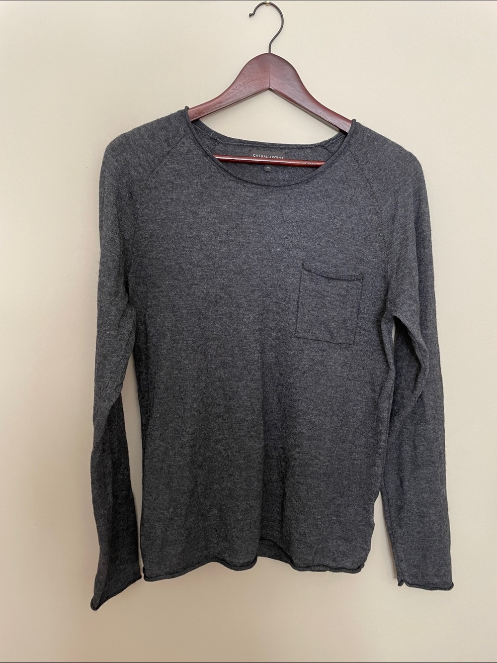 Casual Friday by Blend Wool Blend Charcoal Gray Long Sleeve Knit Pocket Tee